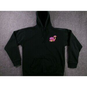 ALAB Hoodie Mens S Black Wizard Mushroom Back Graphic Chest Pocket Pullover